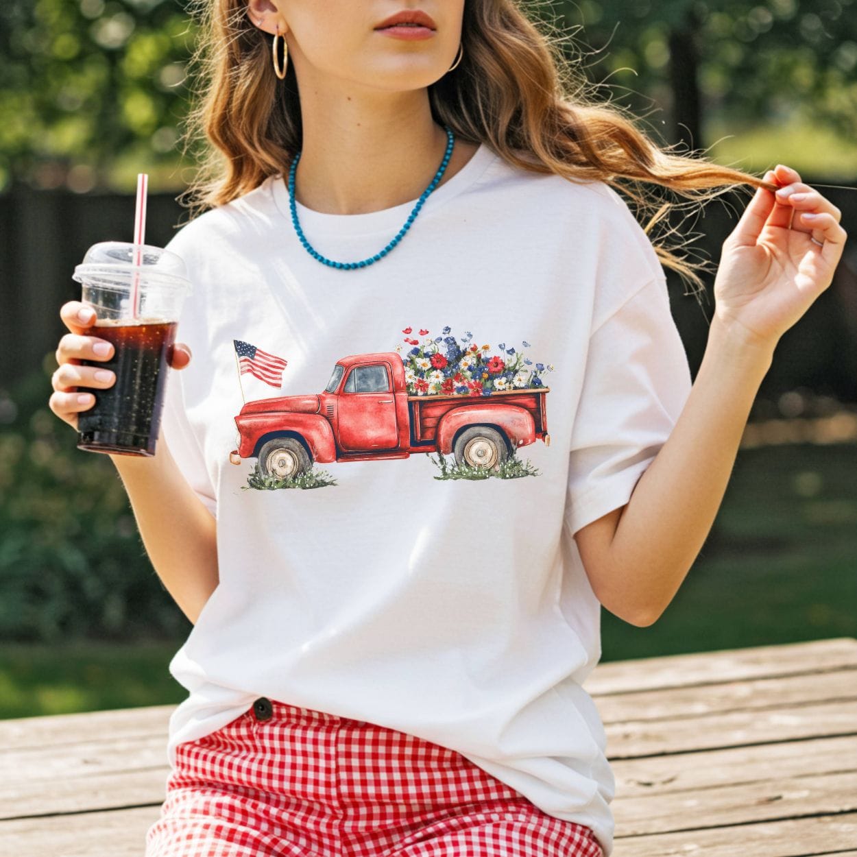Patriotic Pickup Truck with Flowers T-Shirt