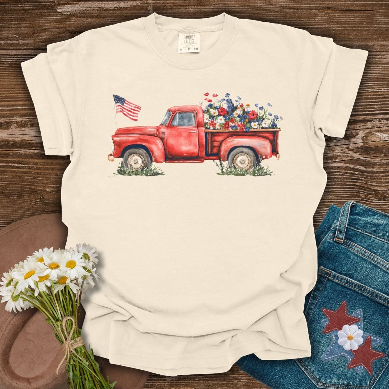 Patriotic Pickup Truck with Flowers T-Shirt