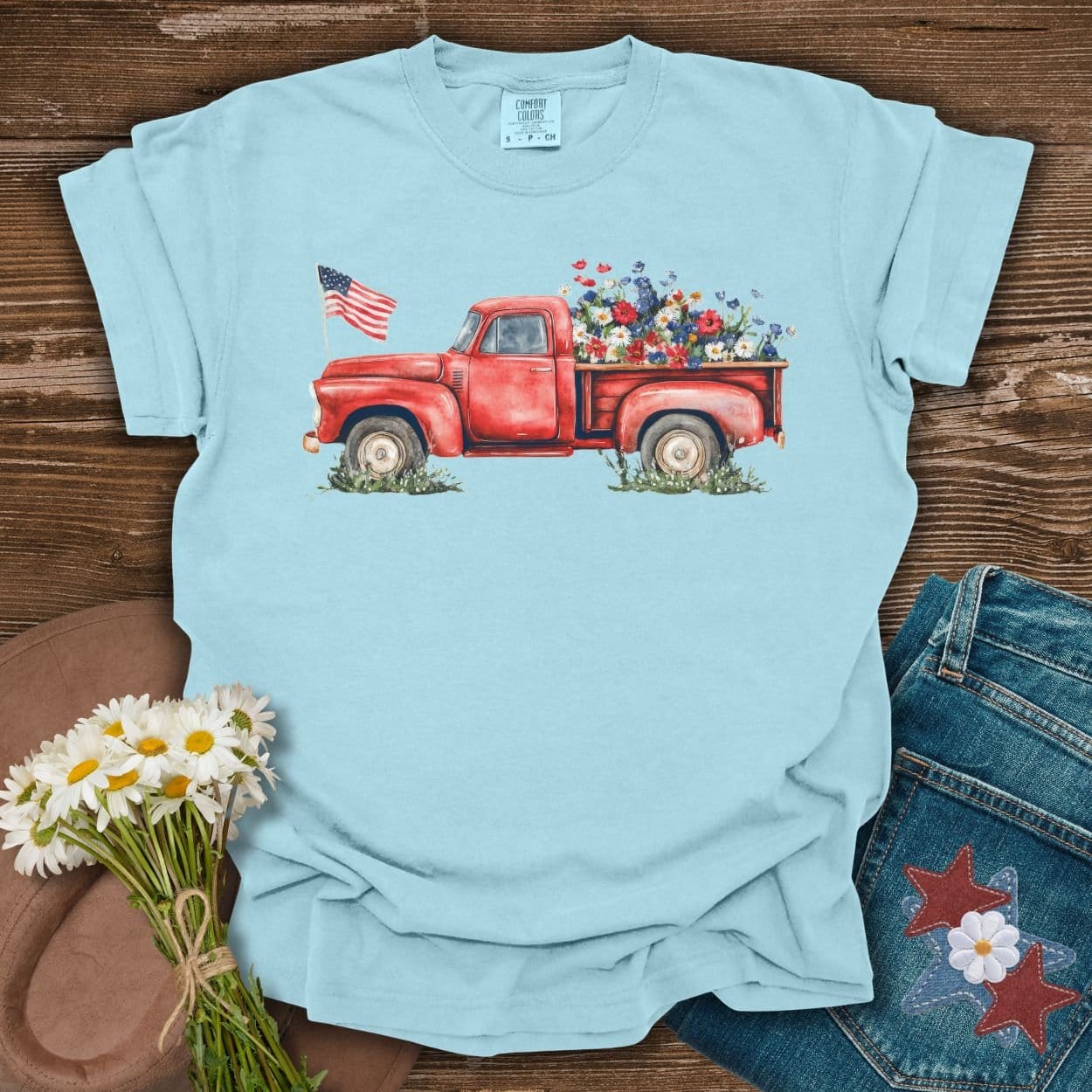 Patriotic Pickup Truck with Flowers T-Shirt