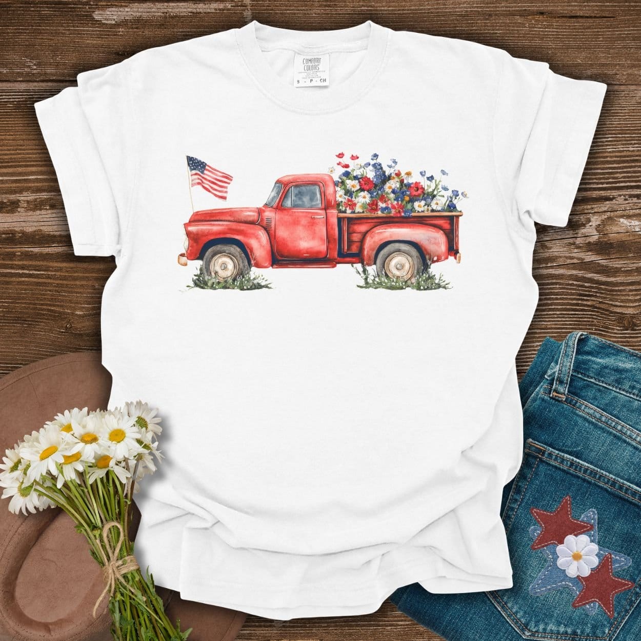 Patriotic Pickup Truck with Flowers T-Shirt