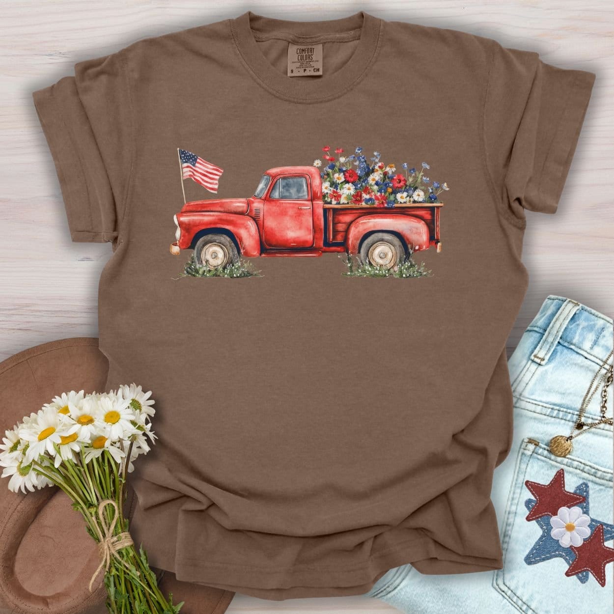 Patriotic Pickup Truck with Flowers T-Shirt