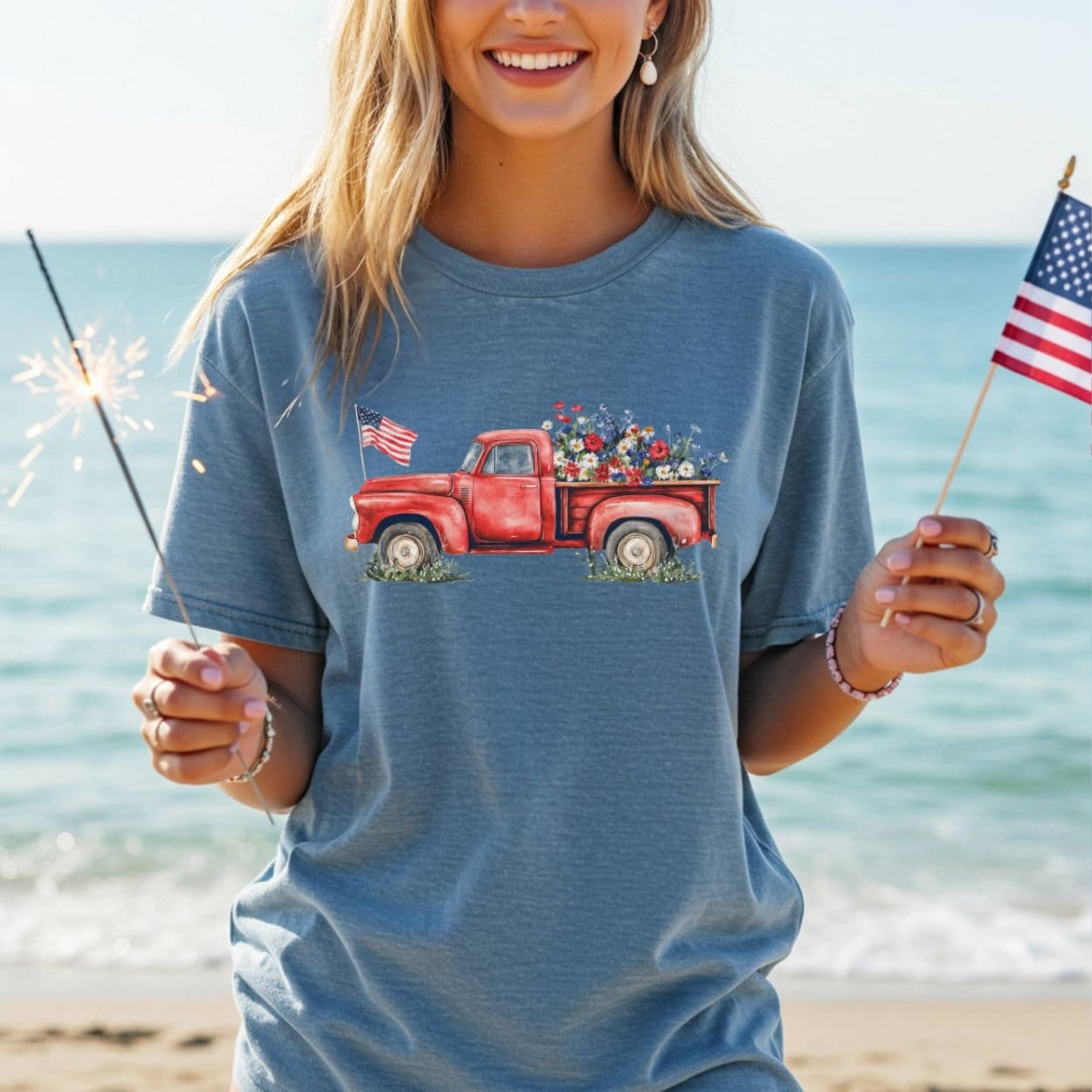 Patriotic Pickup Truck with Flowers T-Shirt