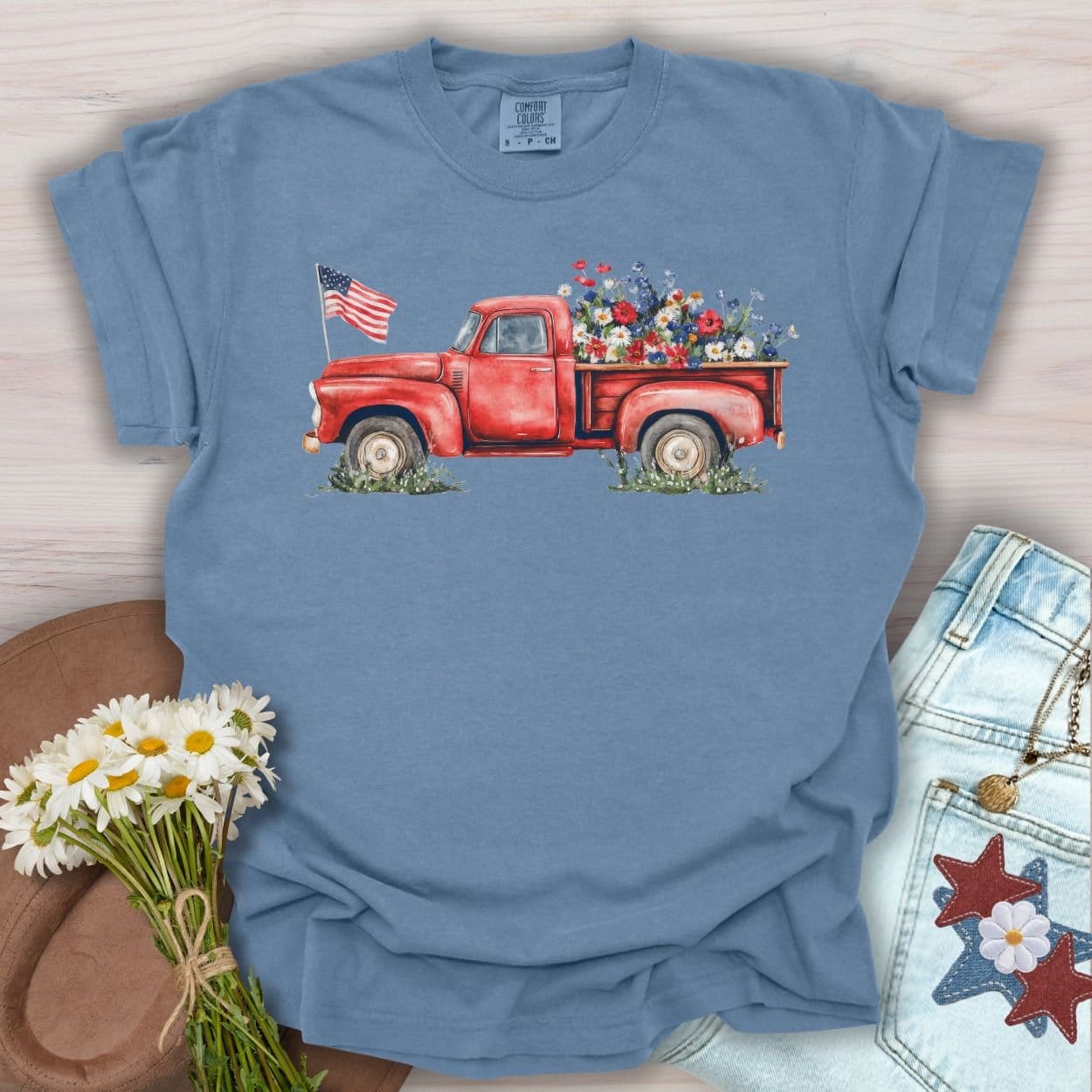 Patriotic Pickup Truck with Flowers T-Shirt