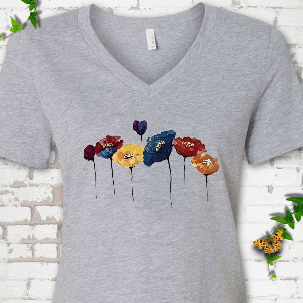 Patriotic Poppy Flower V-Neck T-Shirt