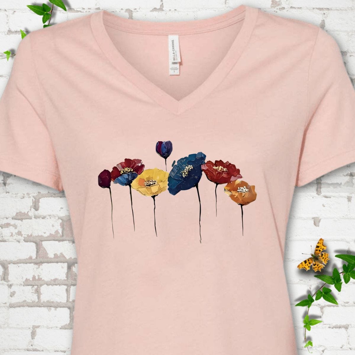 Patriotic Poppy Flower V-Neck T-Shirt
