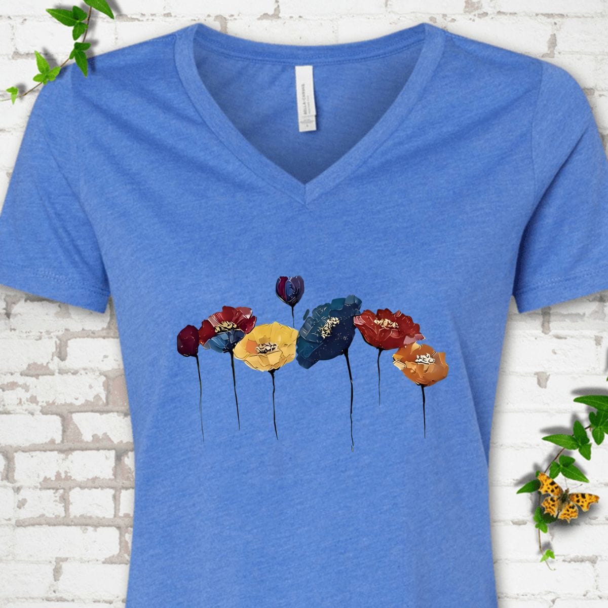 Patriotic Poppy Flower V-Neck T-Shirt