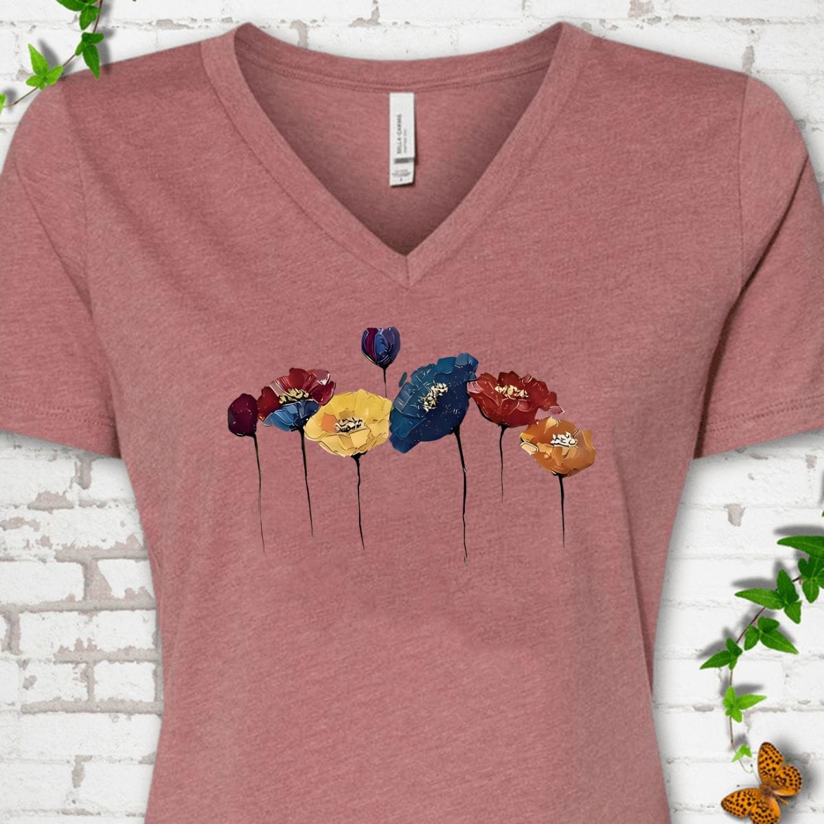 Patriotic Poppy Flower V-Neck T-Shirt