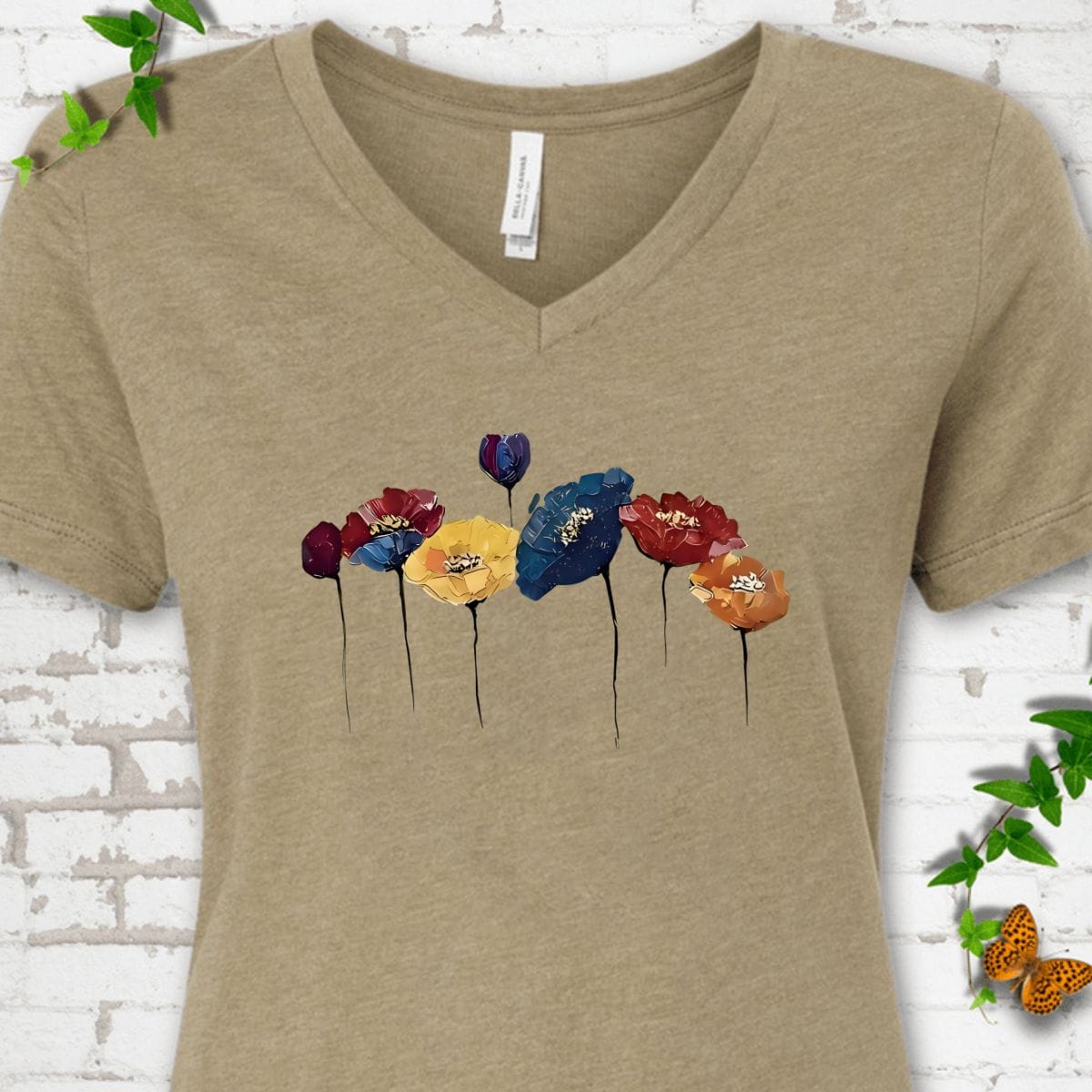 Patriotic Poppy Flower V-Neck T-Shirt