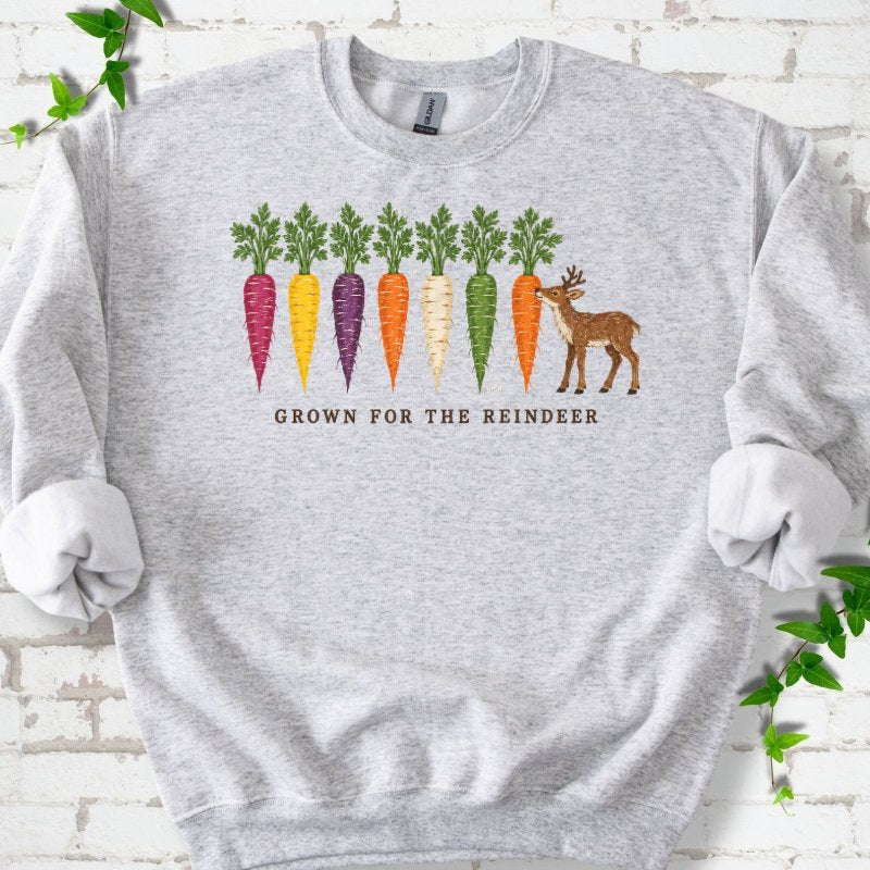 Rainbow Carrots And A Nibbling Reindeer Sweatshirt in Ash – PlotlyGarden