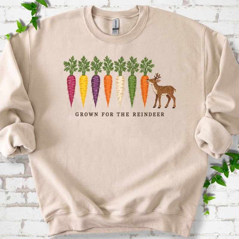 Rainbow Carrots And A Nibbling Reindeer Sweatshirt in Sand – PlotlyGarden