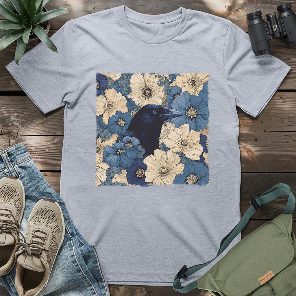 Raven In Flower Field T-shirt