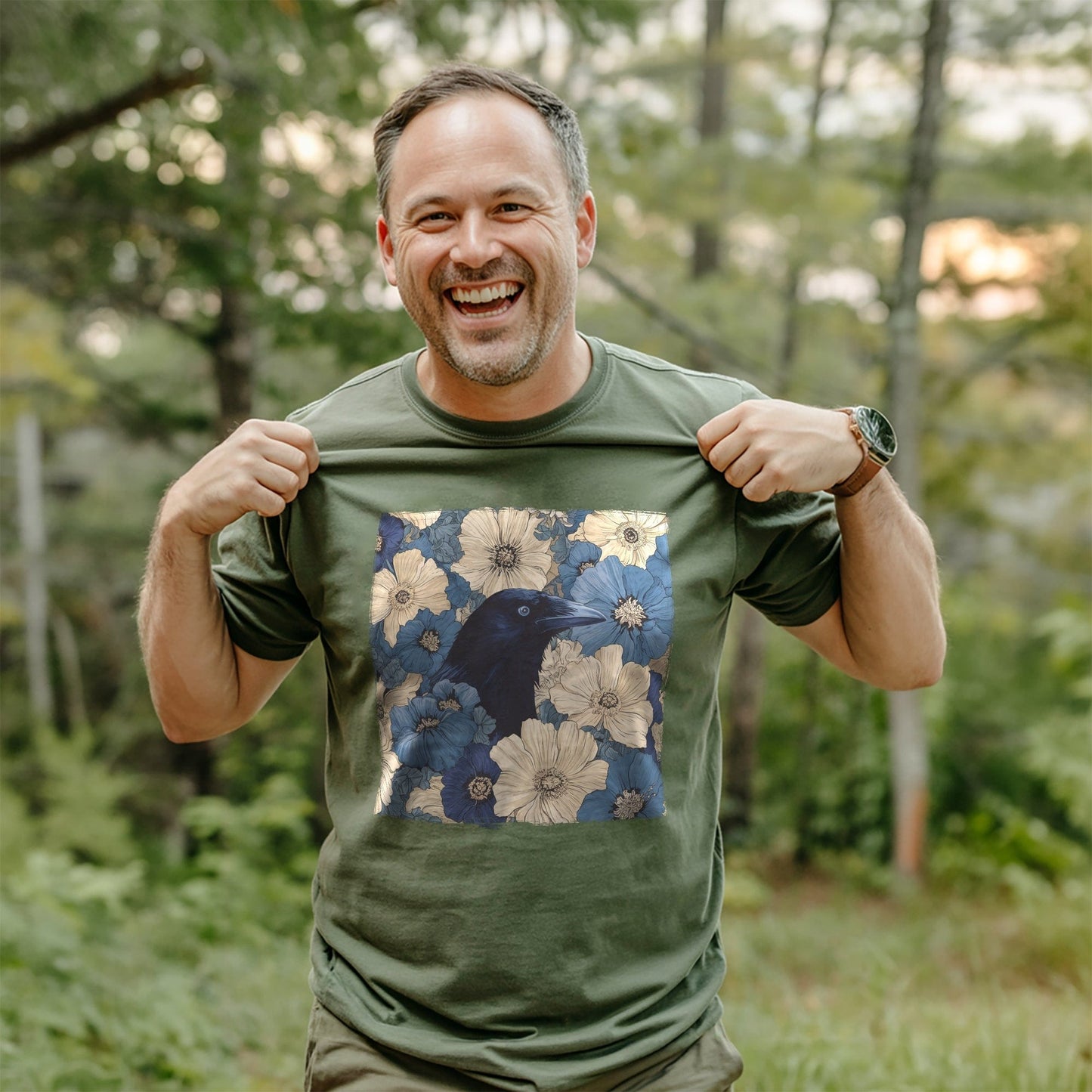 Raven In Flower Field T-shirt