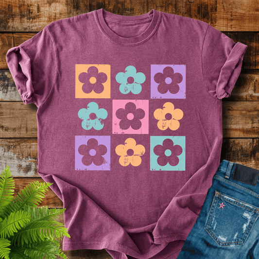 Retro Flower Grid T-shirt