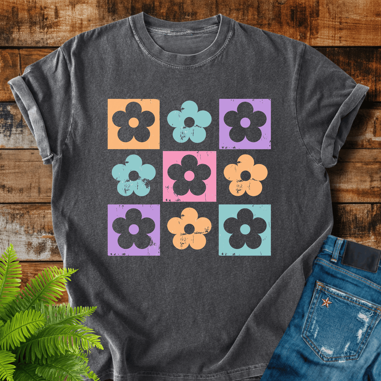 Retro Flower Grid T-shirt