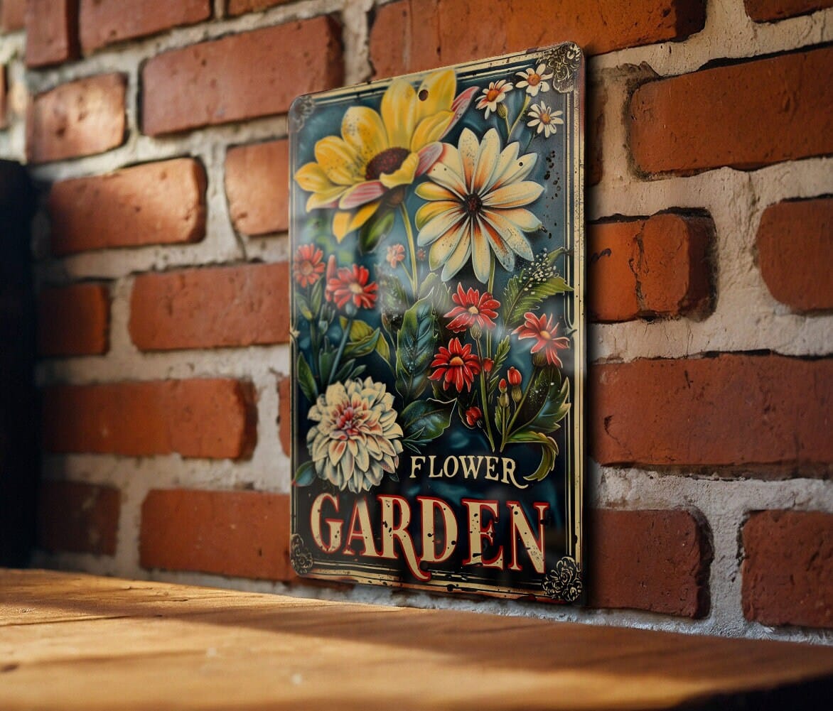 Rustic Flower Garden Metal Sign