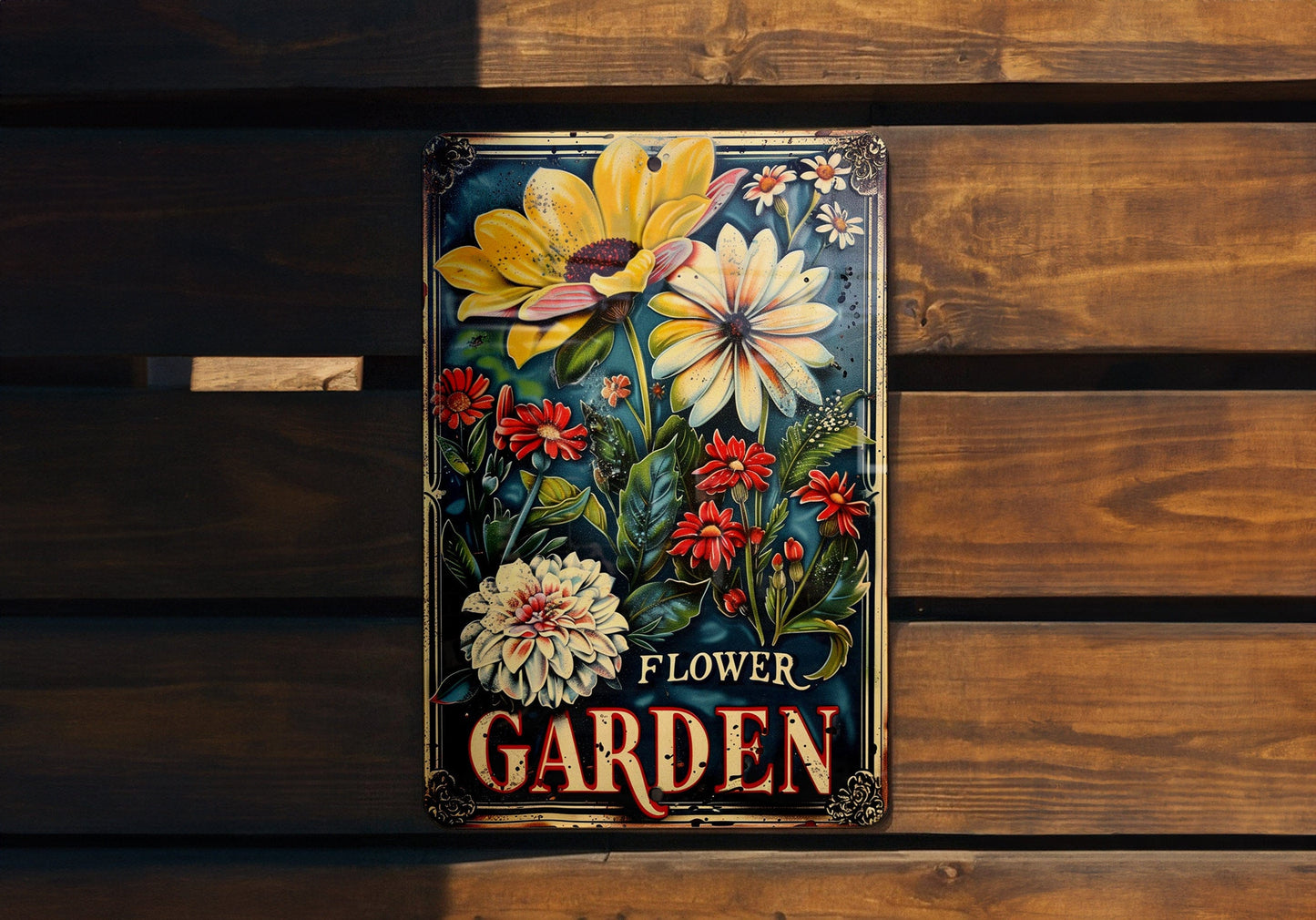 Rustic Flower Garden Metal Sign