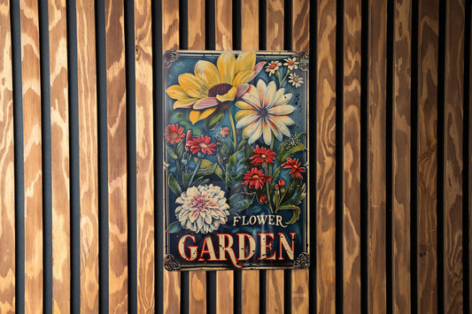 Rustic Flower Garden Metal Sign