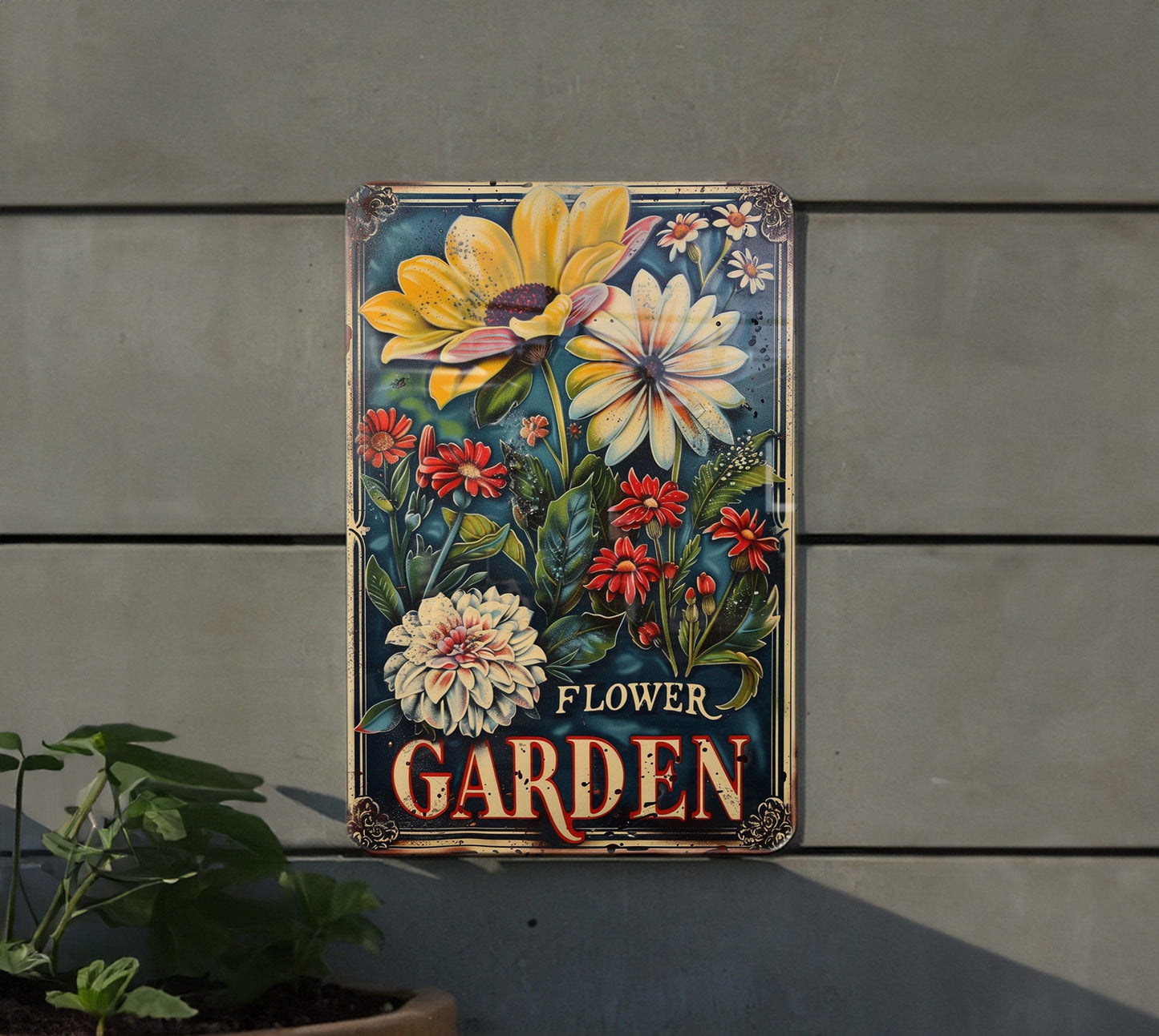 Rustic Flower Garden Metal Sign