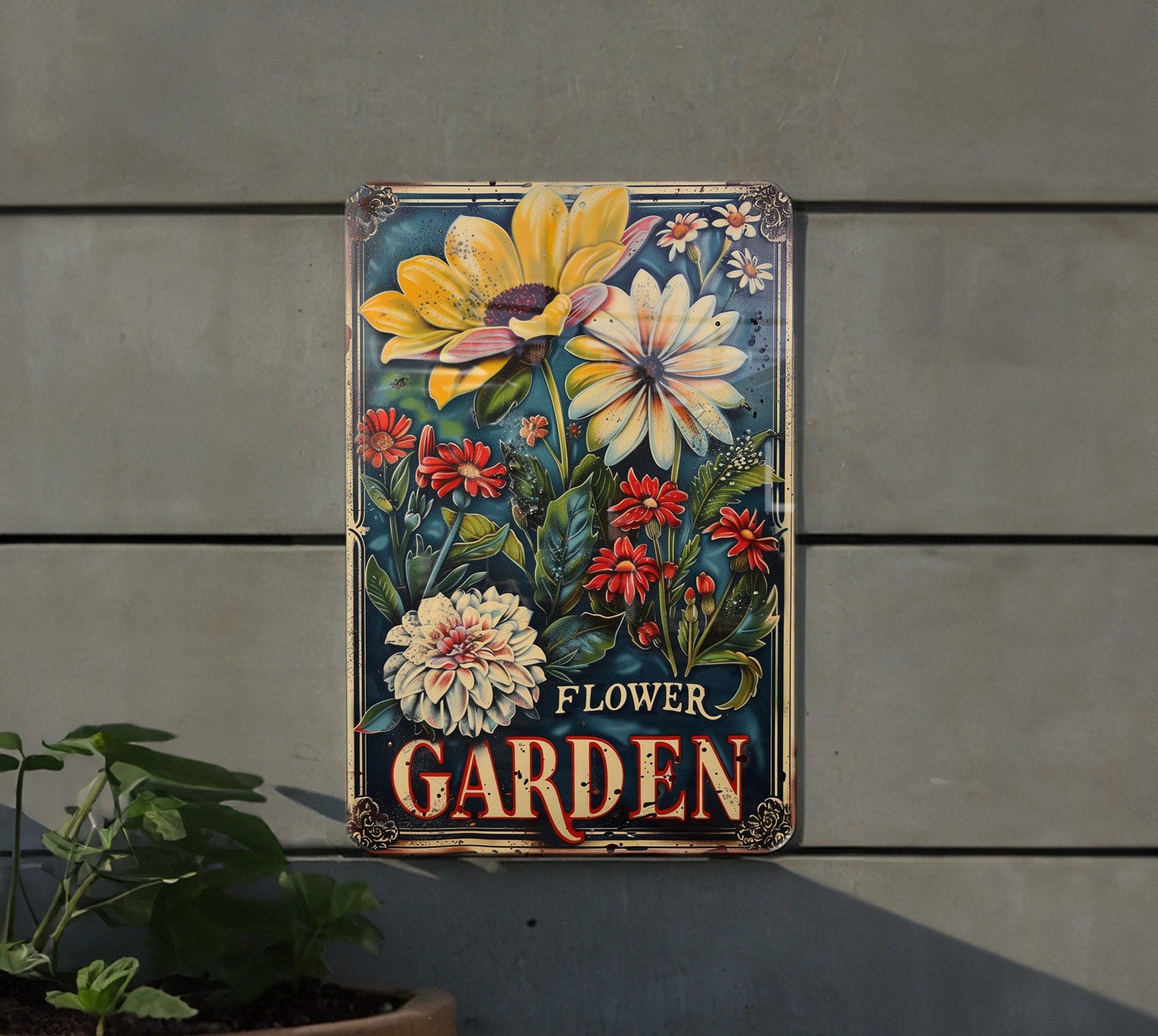 Rustic Flower Garden Metal Sign