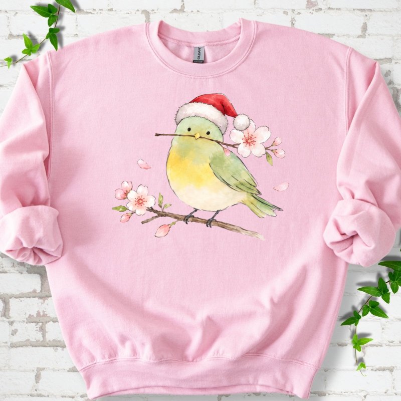 Santa Bird Perched On Cherry Blossoms Sweatshirt in Light Pink – PlotlyGarden
