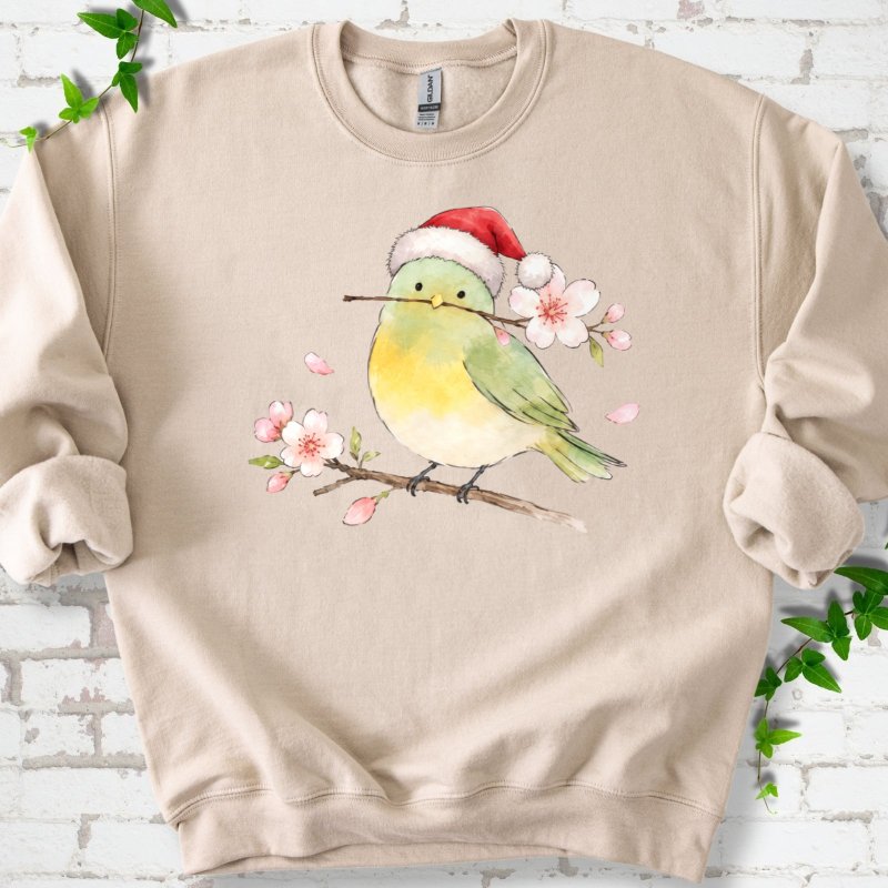 Santa Bird Perched On Cherry Blossoms Sweatshirt in Sand – PlotlyGarden