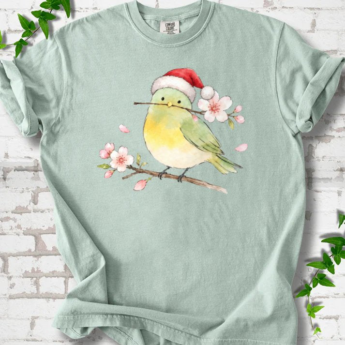 Santa Bird Perched On Cherry Blossoms T-Shirt in Bay – PlotlyGarden
