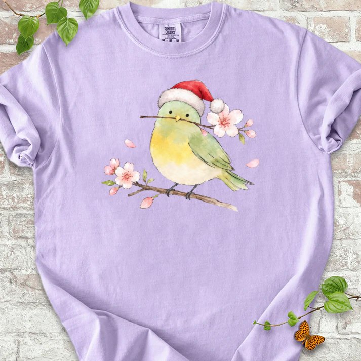 Santa Bird Perched On Cherry Blossoms T-Shirt in Orchid – PlotlyGarden