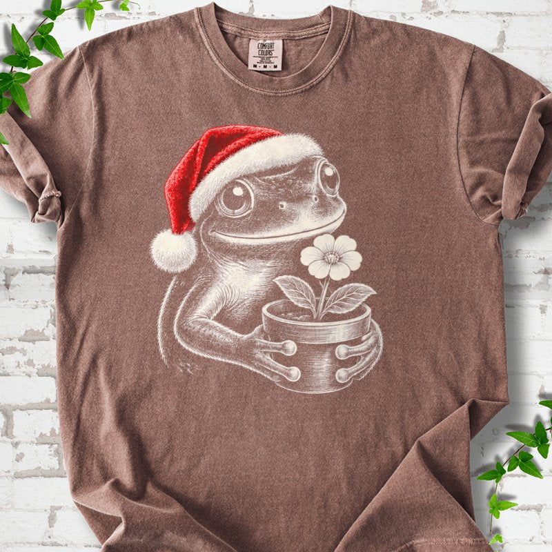 Santa Frog Holding A Potted Flower T-Shirt in Espresso – PlotlyGarden