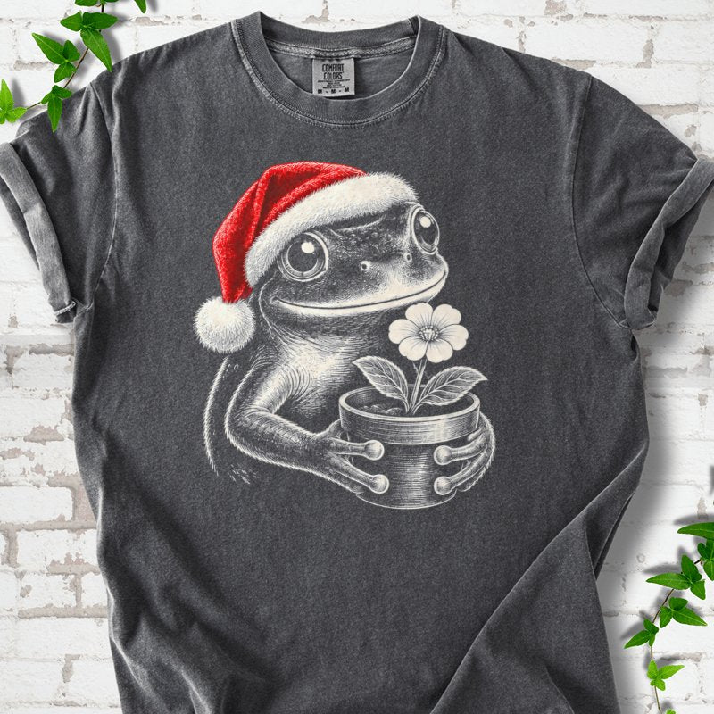 Santa Frog Holding A Potted Flower T-Shirt in Pepper – PlotlyGarden