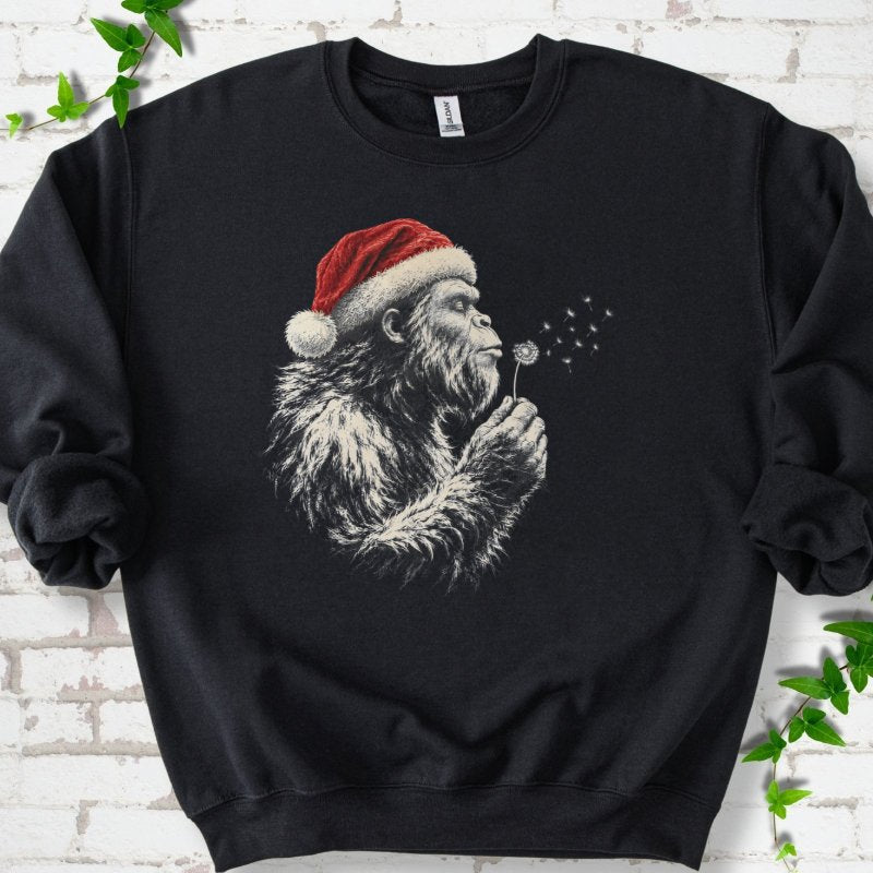 Santa Gorilla Blowing Dandelion Seed Wishes Sweatshirt in Black – PlotlyGarden