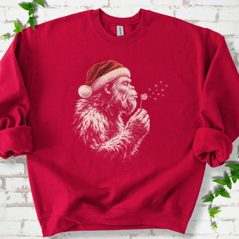 Santa Gorilla Blowing Dandelion Seed Wishes Sweatshirt in Cardinal Red – PlotlyGarden