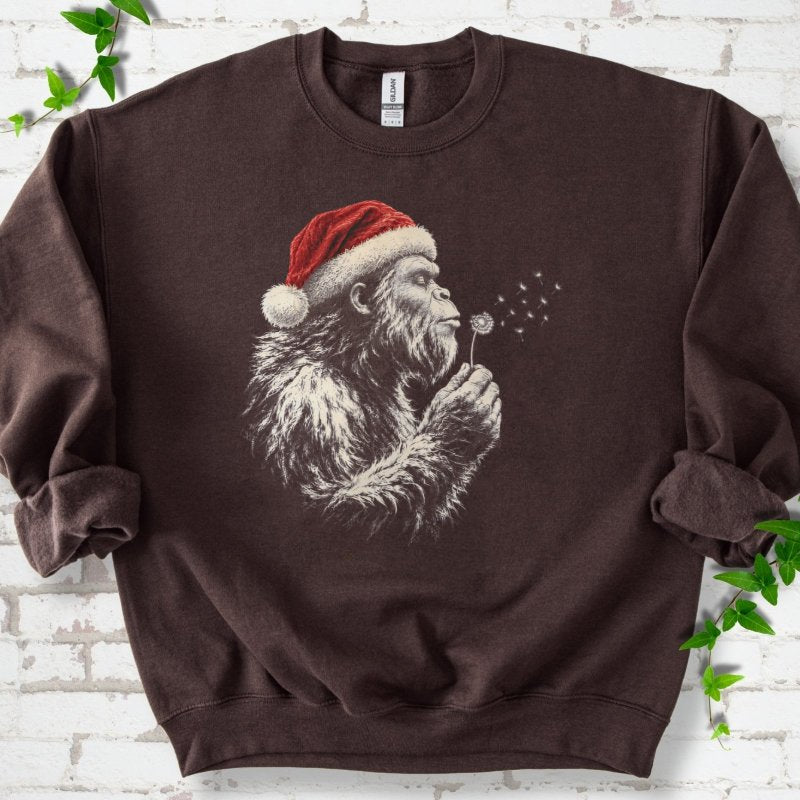 Santa Gorilla Blowing Dandelion Seed Wishes Sweatshirt in Dark Chocolate – PlotlyGarden