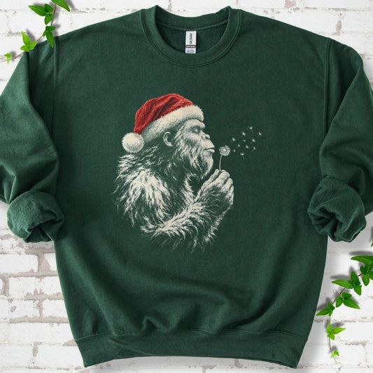 Santa Gorilla Blowing Dandelion Seed Wishes Sweatshirt in Forest Green – PlotlyGarden
