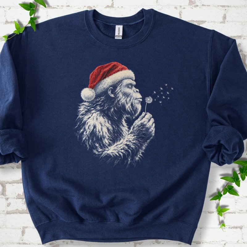 Santa Gorilla Blowing Dandelion Seed Wishes Sweatshirt in Navy – PlotlyGarden