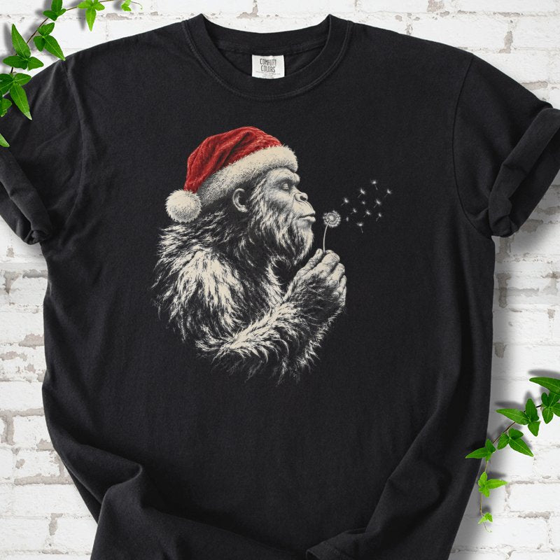 Santa Gorilla Blowing Dandelion Seed Wishes T-Shirt in Black – PlotlyGarden