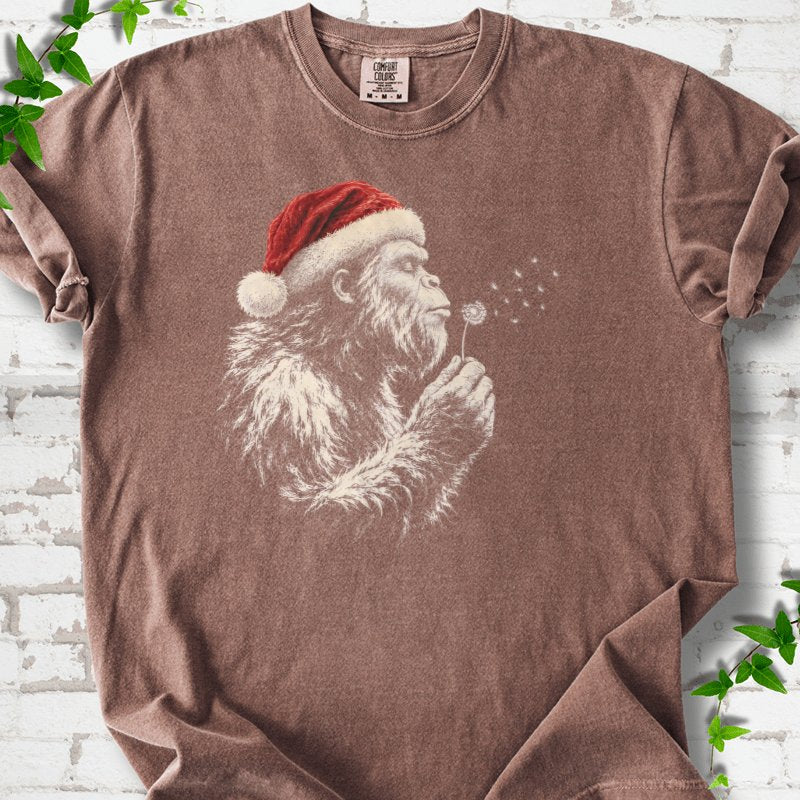 Santa Gorilla Blowing Dandelion Seed Wishes T-Shirt in Espresso – PlotlyGarden
