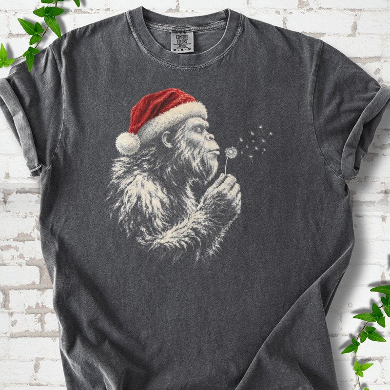 Santa Gorilla Blowing Dandelion Seed Wishes T-Shirt in Pepper – PlotlyGarden