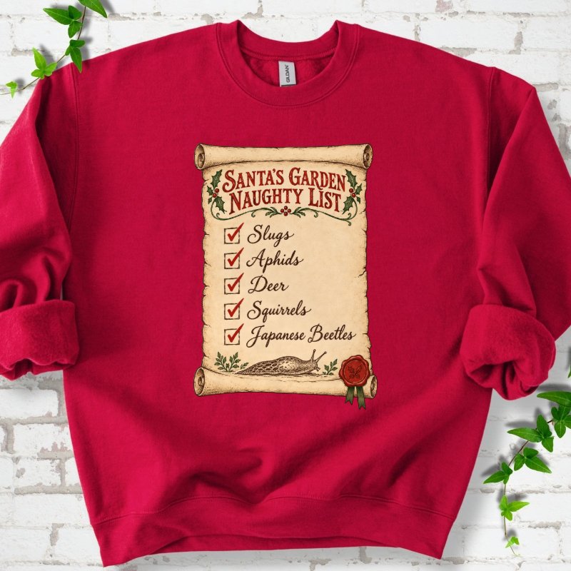 Santa’s Garden Naughty List Scroll Sweatshirt in Cardinal Red – PlotlyGarden