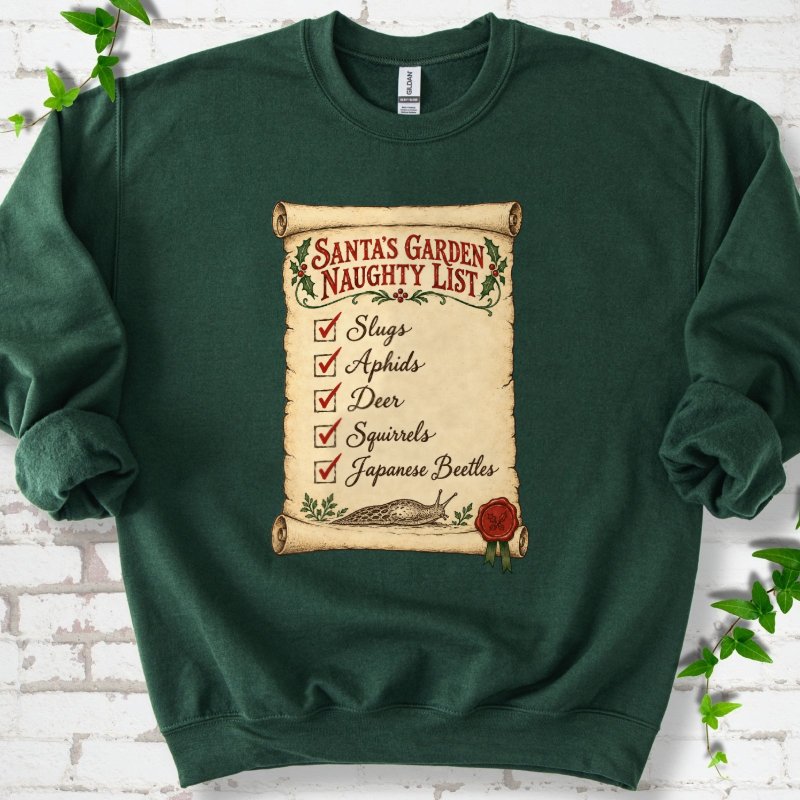 Santa’s Garden Naughty List Scroll Sweatshirt in Forest Green – PlotlyGarden