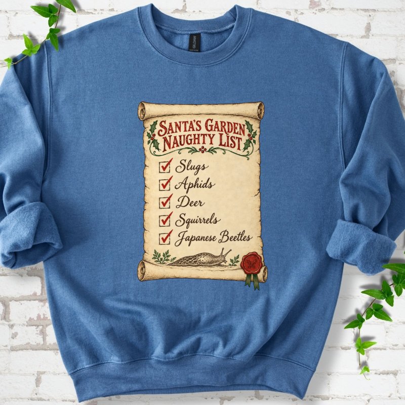 Santa’s Garden Naughty List Scroll Sweatshirt in Indigo Blue – PlotlyGarden