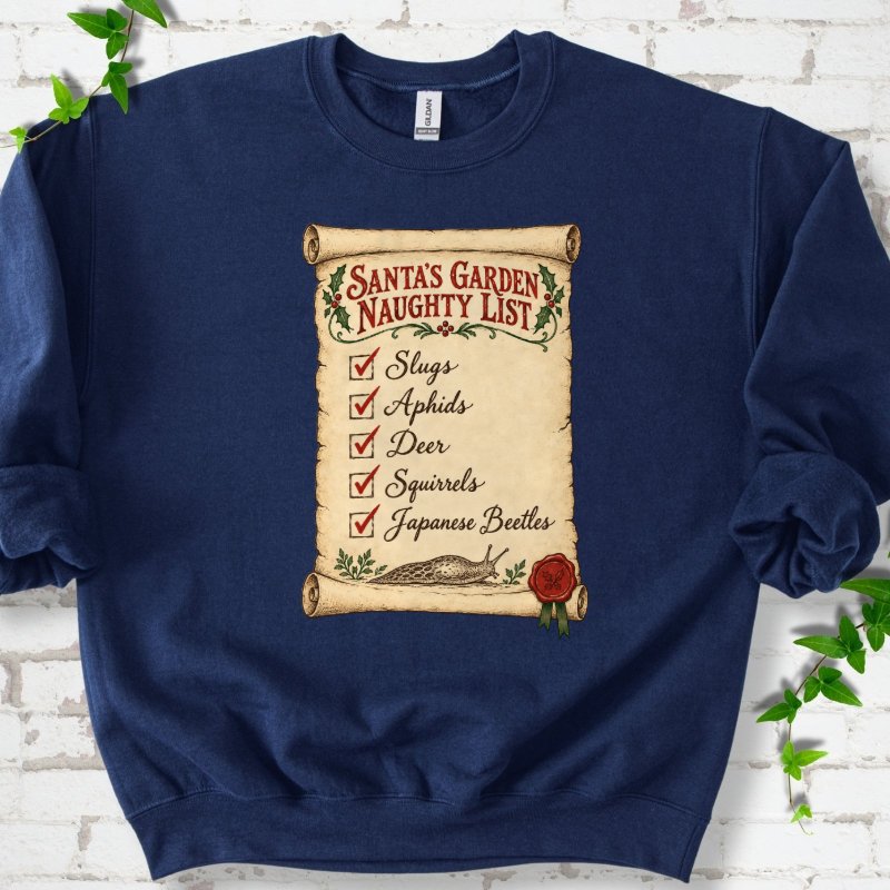 Santa’s Garden Naughty List Scroll Sweatshirt in Navy – PlotlyGarden
