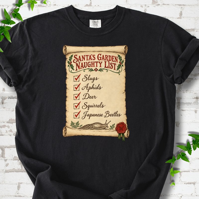 Santa’s Garden Naughty List Scroll T-Shirt in Black – PlotlyGarden