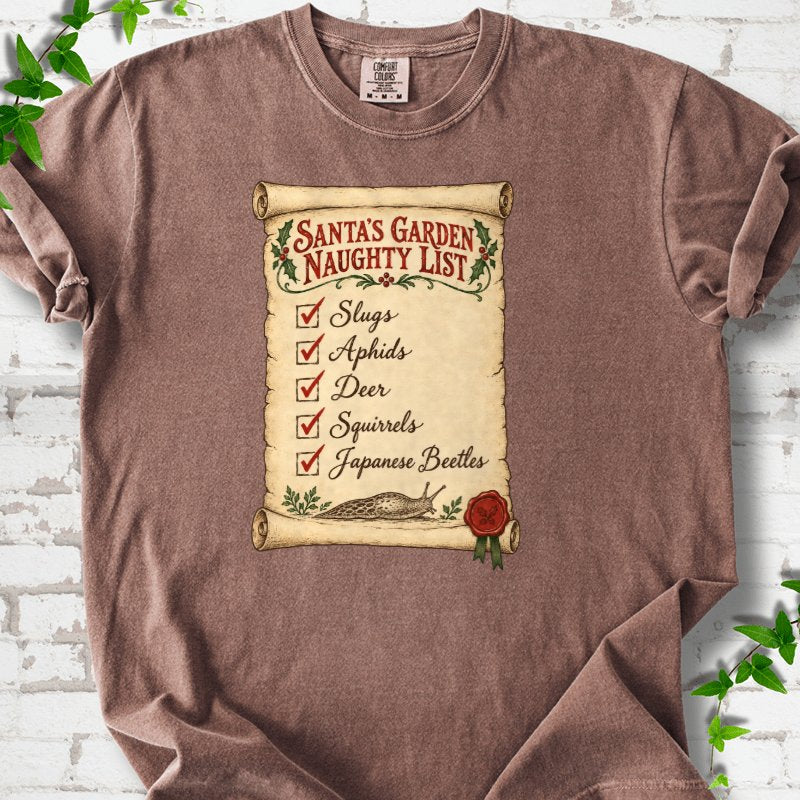 Santa’s Garden Naughty List Scroll T-Shirt in Espresso – PlotlyGarden