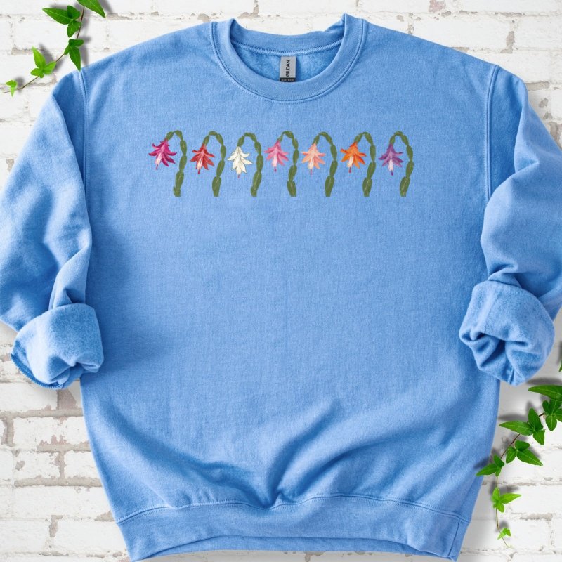Seven Arched Christmas Cactus Blooms Sweatshirt in Carolina Blue – PlotlyGarden