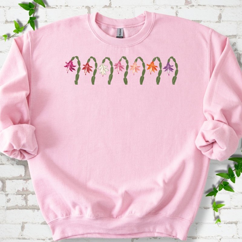 Seven Arched Christmas Cactus Blooms Sweatshirt in Light Pink – PlotlyGarden