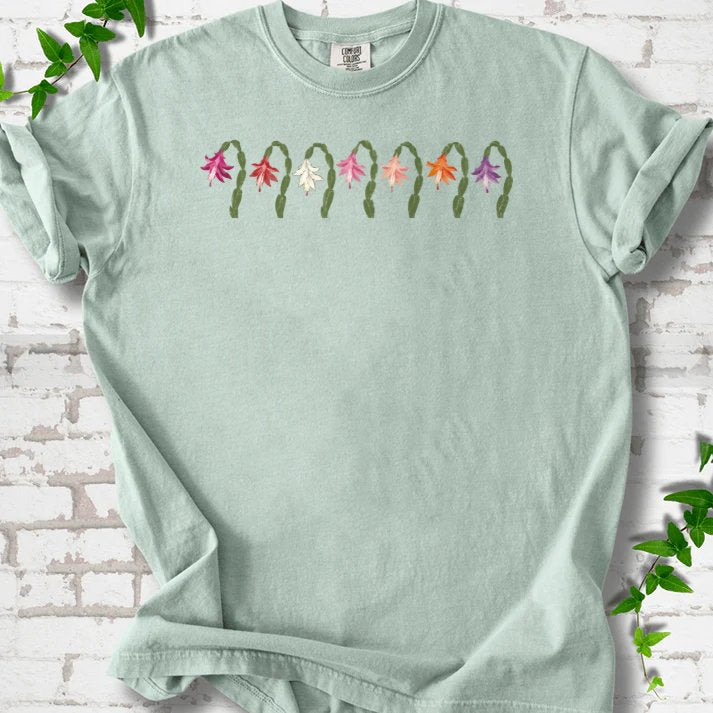 Seven Arched Christmas Cactus Blooms T-Shirt in Bay – PlotlyGarden