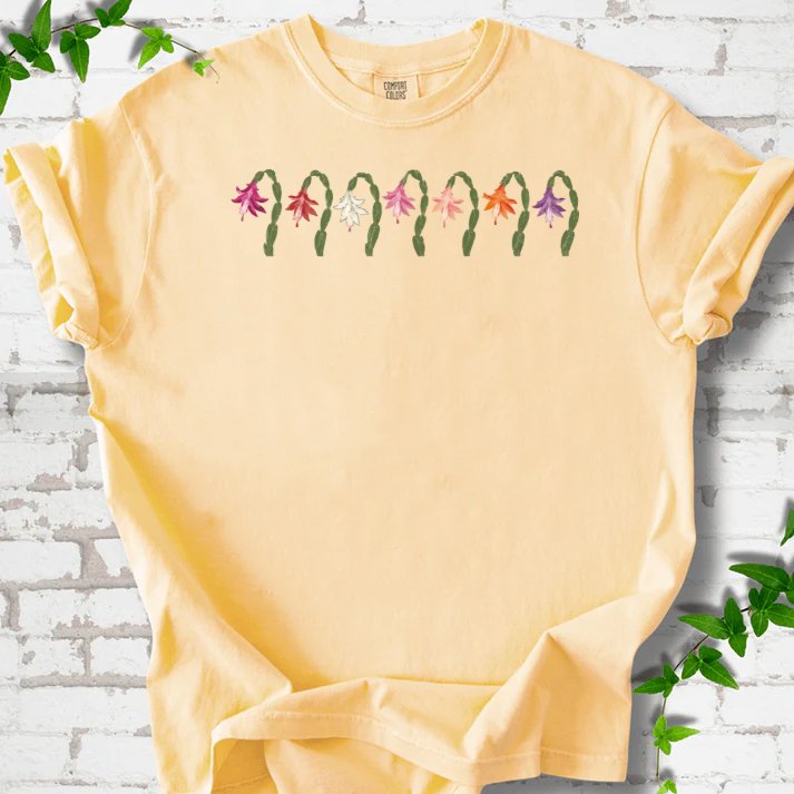 Seven Arched Christmas Cactus Blooms T-Shirt in Butter – PlotlyGarden