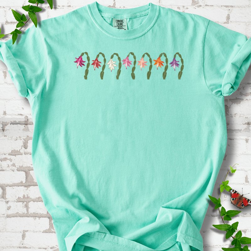 Seven Arched Christmas Cactus Blooms T-Shirt in Island Reef – PlotlyGarden