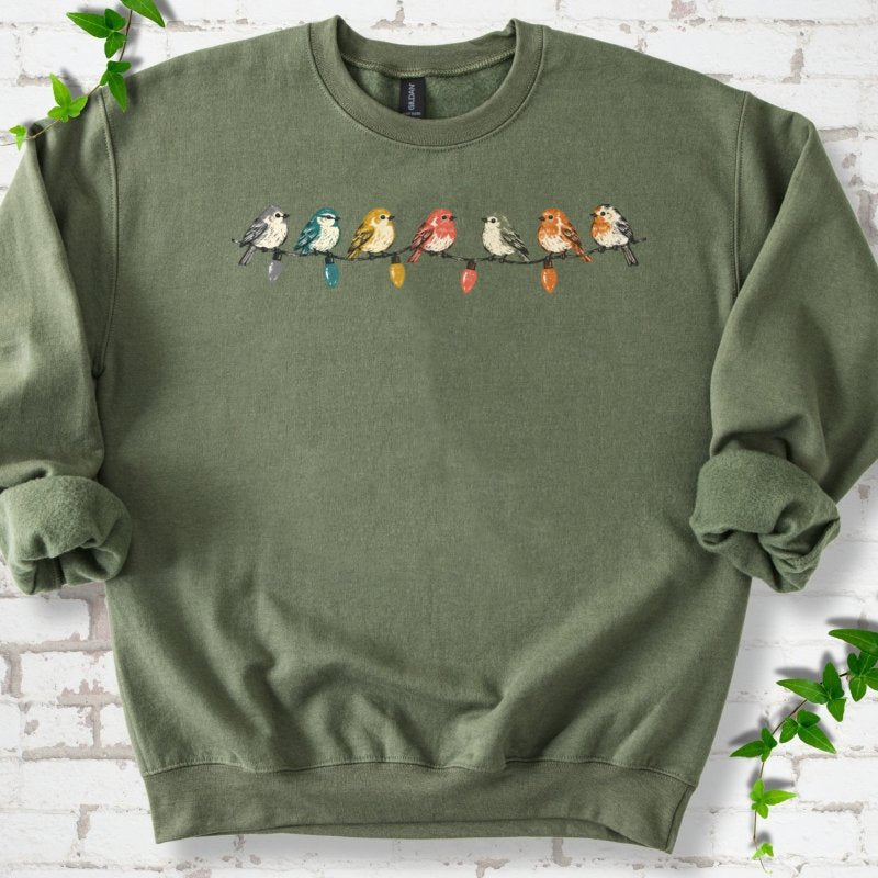 Seven Birds On A Vintage Light String Sweatshirt in Military Green – PlotlyGarden