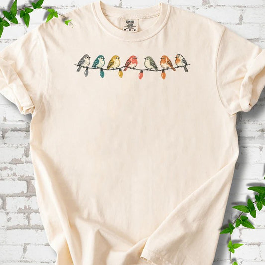 Seven Birds On A Vintage Light String T-Shirt in Ivory – PlotlyGarden